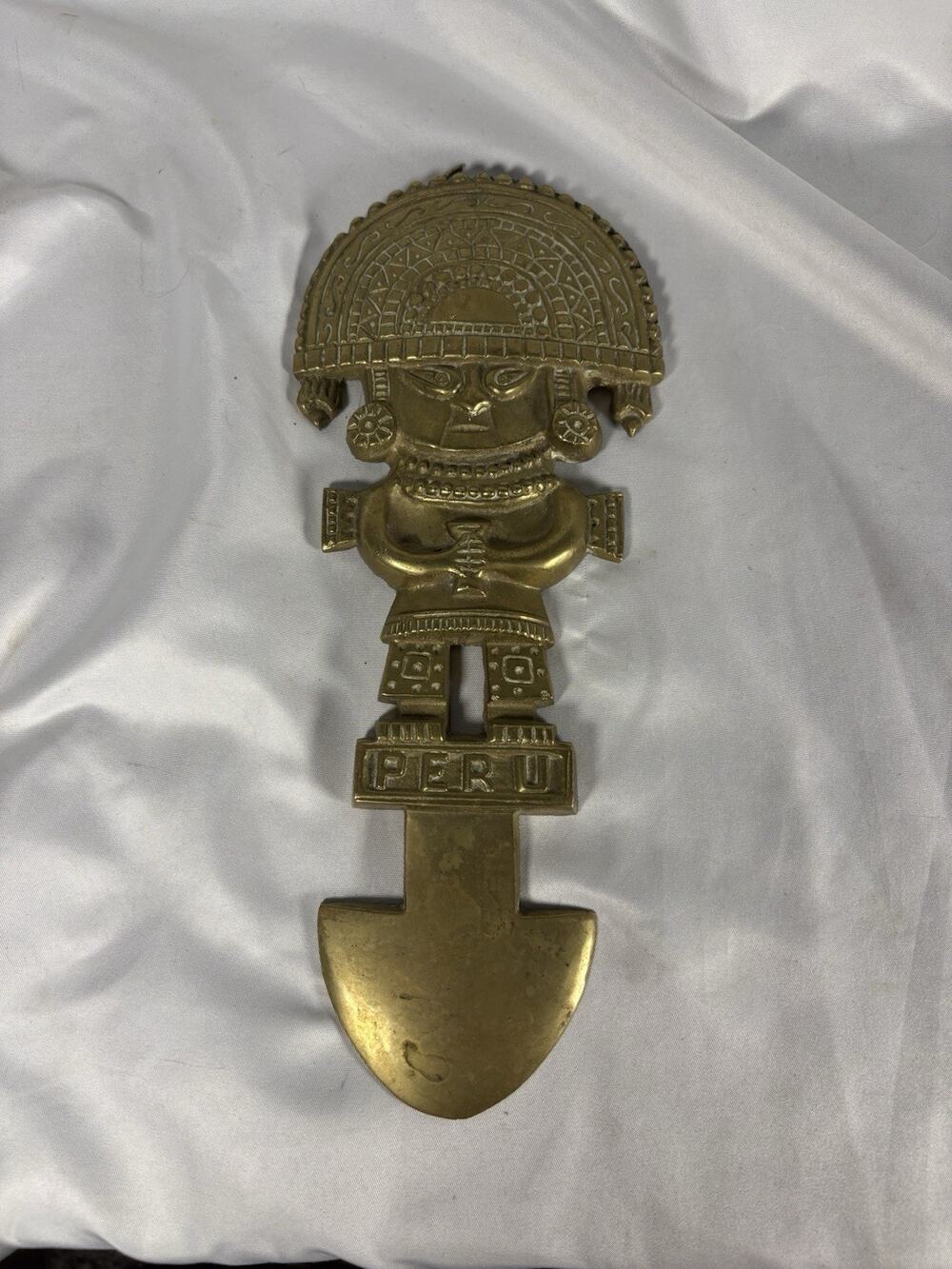 VTG Peruvian Inca Brass Tumi knife Wall Hanging Decor Peru Deity 10.5"